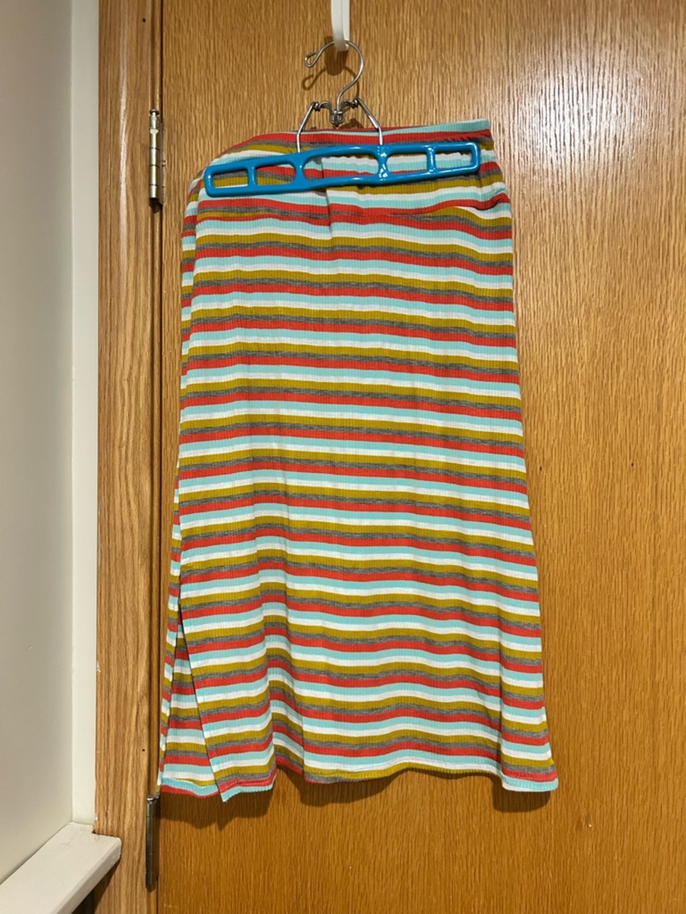 Striped Multi-Color Knit Midi Skirt
